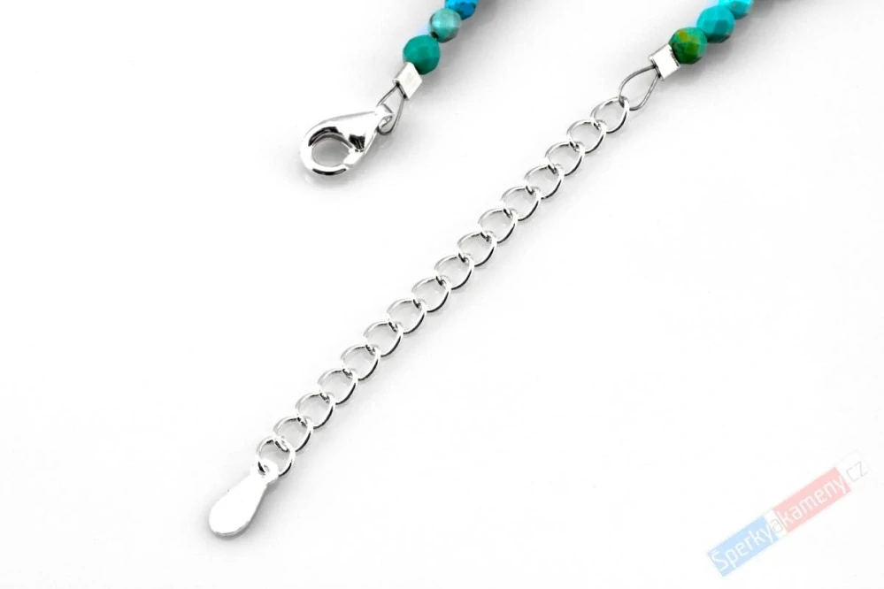 Originální náhrdelník v boho stylu z tyrkysu a bílých sladkovodních perel s přívěskem QA, stříbro Ag 925/1000, "šperk princezny z Andamanského moře", RARITA (TYP1029S)