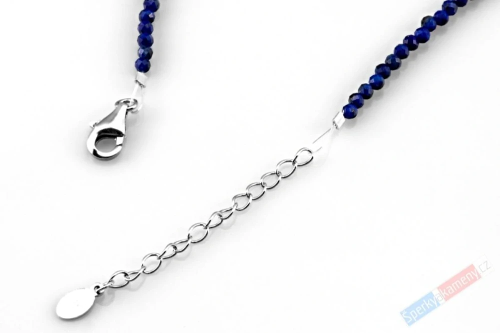 Originální náhrdelník v boho stylu z broušeného lapisu lazuli s přívěskem ve tvaru srdce QA, stříbro Ag 925/1000, "princezna Neytiri" (LL7531S)