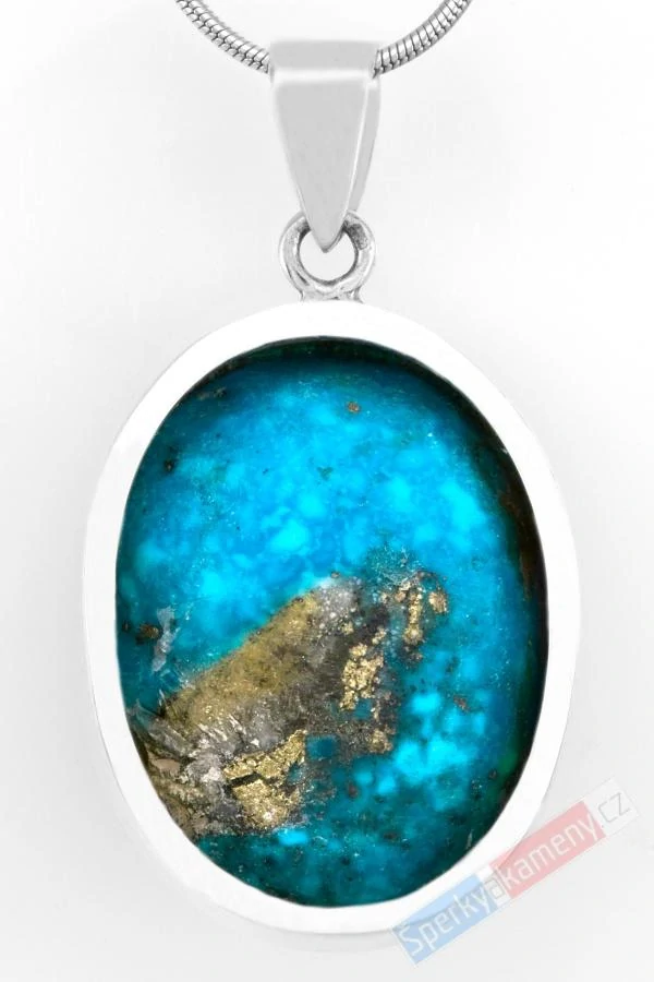 Stříbrný přívěsek (Ag 925/1000) s arizonským tyrkysem QA, ovál cca 32 x 25 mm, krásná tyrkysová barva, RARITA (TYS1825P) 
