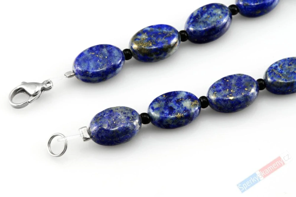 Náhrdelník z lapisu lazuli QA, ploché oválky cca 13 x 10 mm (LL3025S)