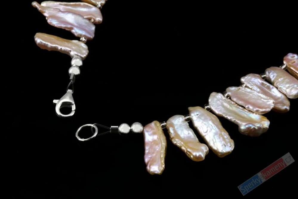 Originální náhrdelník v boho stylu z lososových sladkovodních Biwa perel QA, stříbro Ag 925/1000, "šperk pro královnu všech moří" (PL1028S)