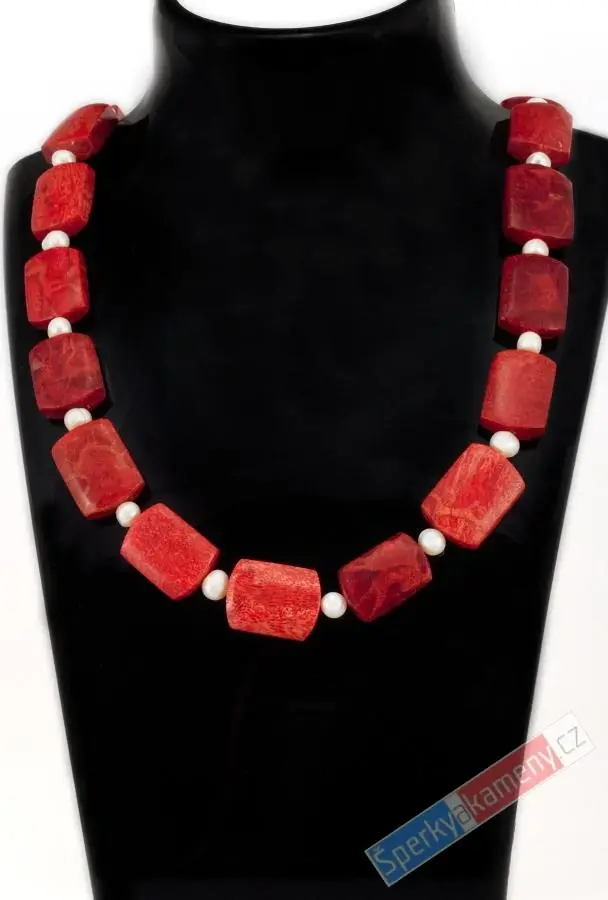 Originální náhrdelník v boho stylu z houbového korálu a sladkovodních perel, stříbro Ag 925/1000, "kráska z Banaba" (KP1212S)