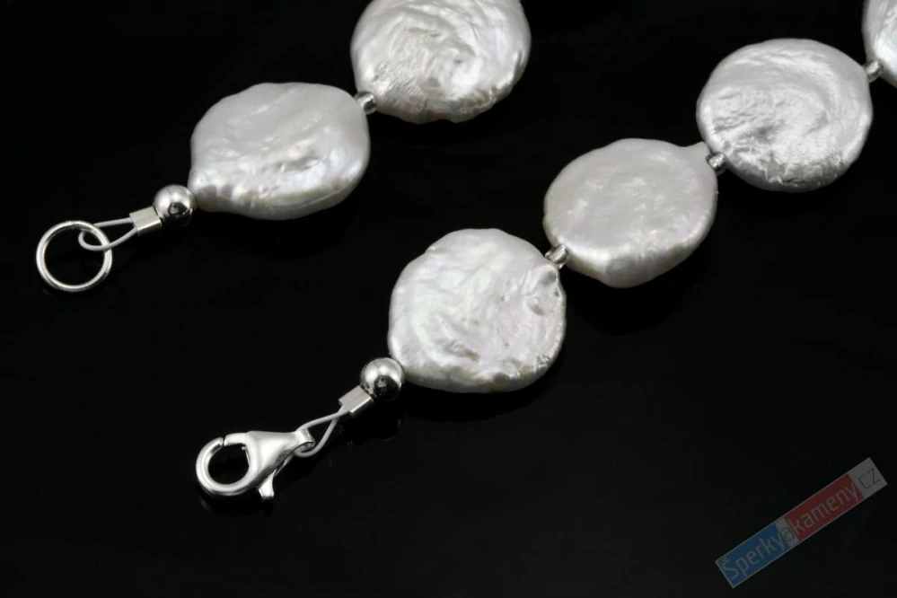 Originální náhrdelník v boho stylu ze sladkovodních bílých coin perel QA, stříbro Ag 925/1000 "šperk pro mořskou vílu z Jónského moře"" (PB2136S)