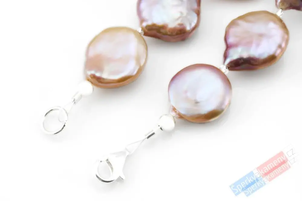 Originální náhrdelník v boho stylu z Biwa lososových a růžových perel QA, stříbro Ag 925/1000, "šperk pro mořskou vílu z Tyrhénského moře" (PLR2137S)