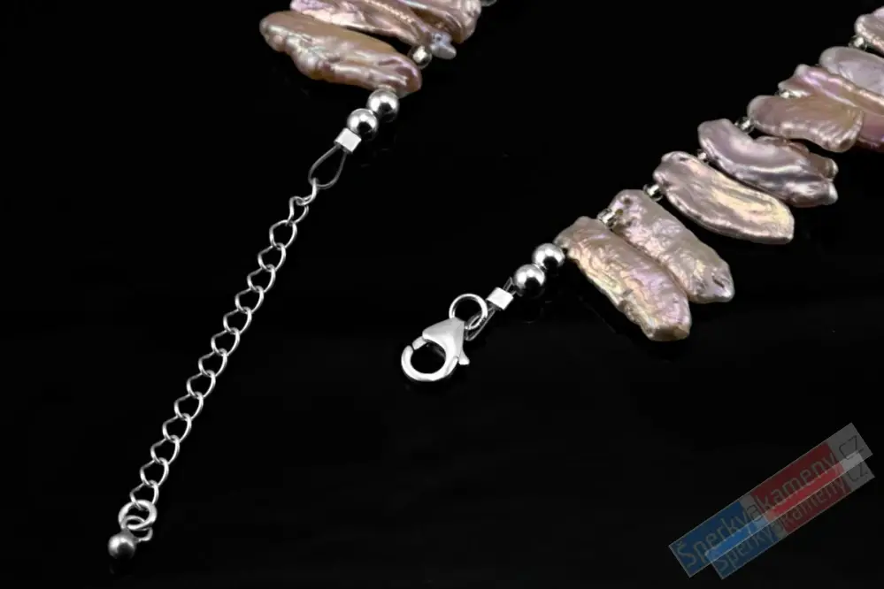 Originální náhrdelník v boho stylu z lososových sladkovodních Biwa perel QA, stříbro Ag 925/1000, "šperk pro královnu všech moří" (PL1029S)