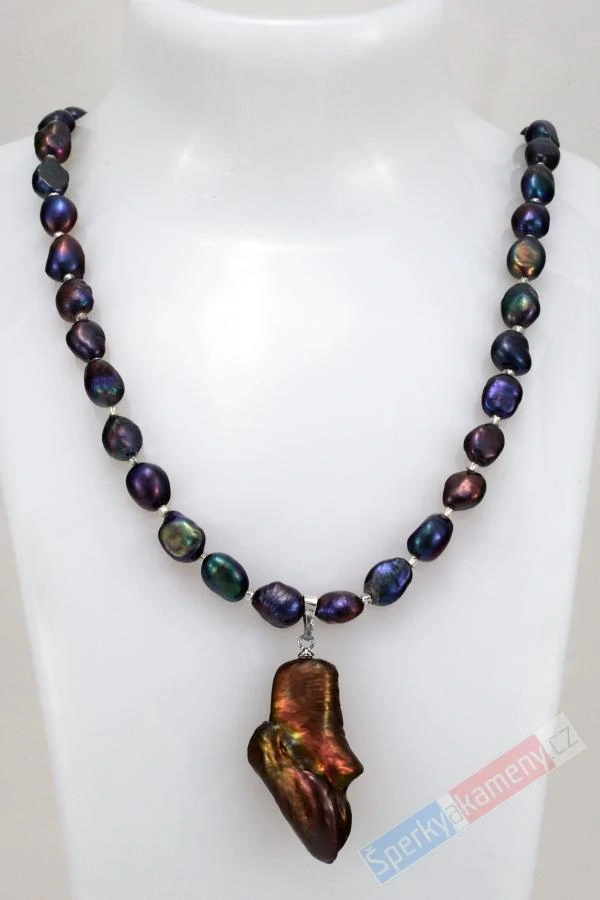 Originální náhrdelník v boho stylu ze sladkovodních multicolor perel s přívěskem z Biwa perly multicolor QA, stříbro Ag 925/1000, "Šperk pro jezerní princeznu" (PMC5384S)