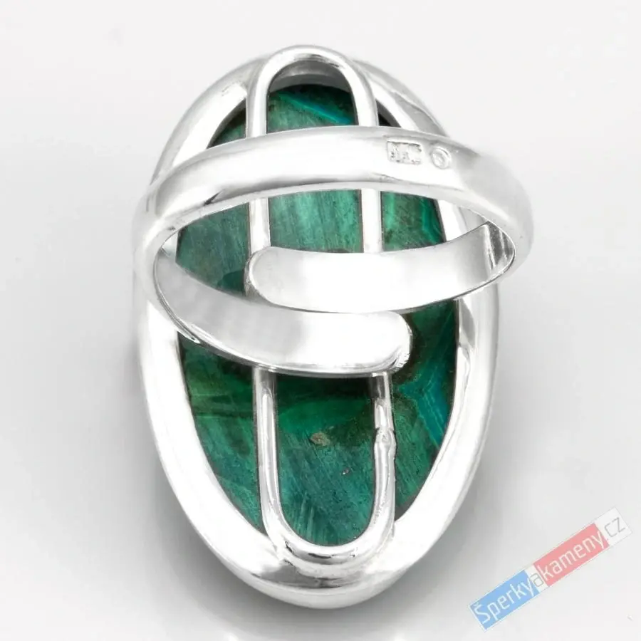 Velký stříbrný prsten (Ag 925/1000) s chryzokolem v malachitu QA, vel. kamene cca 36 x 20 mm, krásné probarvení, STŘEDNÍ VELIKOST 57/58 (CHLM1143R)