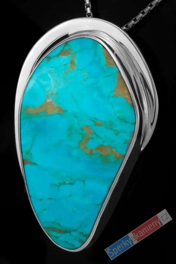 Originální sada z arménského tyrkysu QAA a stříbra Ag 925/1000, velký přívěsek cca 58 x 38 mm a náramek s kamenem cca 48 x 35 mm, "šperky pro princeznu", RARITA (TYS7939SA)