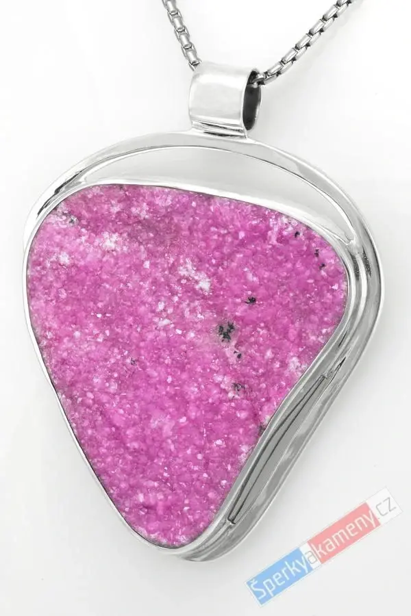 Velký stříbrný přívěsek (Ag 925/1000) s přírodním kobaltovým kalcitem QAA, cca 53 x 47 mm, nádherná barva, RARITA (KKC2752P)