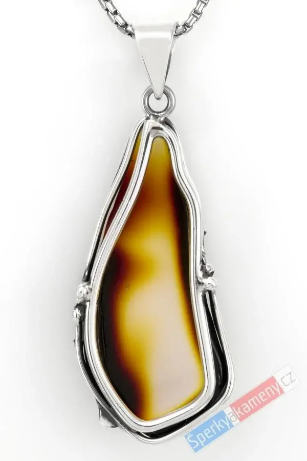 Velký unisex stříbrný přívěsek (Ag 925/1000) s baltským jantarem QAA, plátek cca 51 x 24 mm, "zapadající slunce II" (JA1334P)