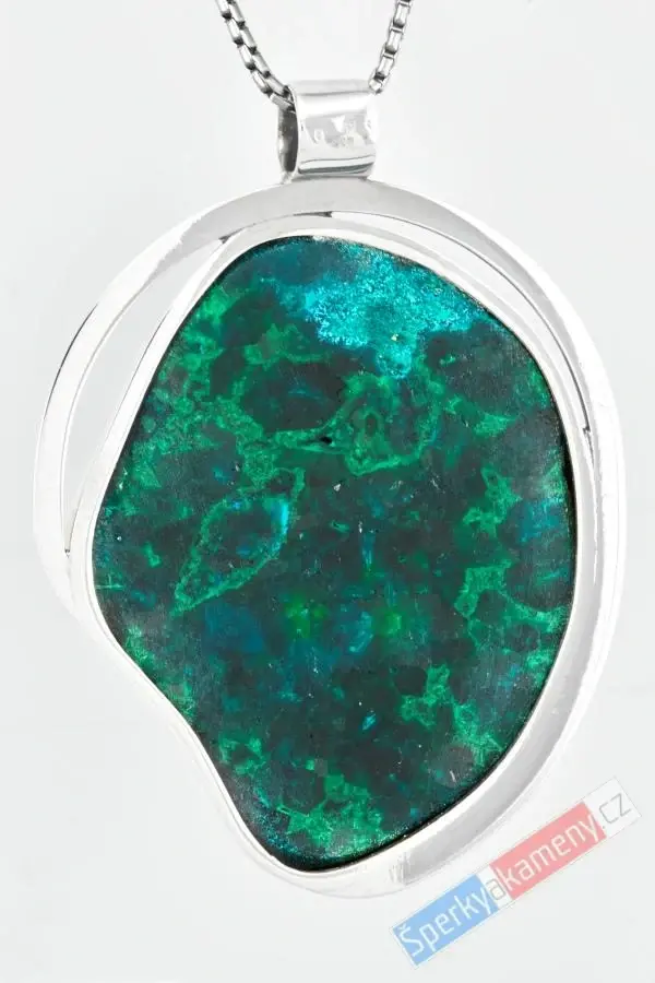 Extra velký stříbrný přívěsek (Ag 925/1000) s přírodním dioptasem QAA, cca 63 x 54 mm, nádherná barva, "kámen srdce", RARITA (DI6655P)