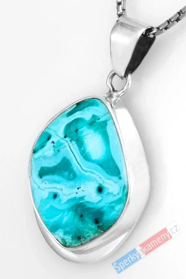 Unisex stříbrný přívěsek (Ag 925/1000) s tyrkysem v chryzokolu QAA, cca 33 x 28 mm, "mořské laguny", RARITA (TCH1387P)