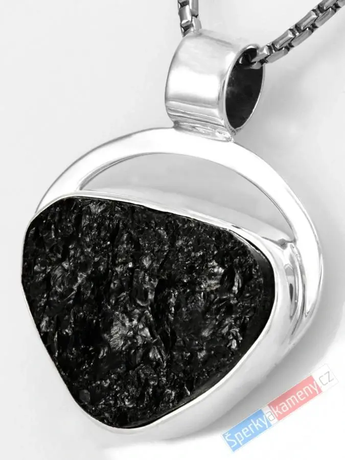 Unisex stříbrný přívěsek (Ag 925/1000) s turmalínem skorylem QAA, cca 27 x 30 mm, "ochrana proti negativní energii" (TU1305P)