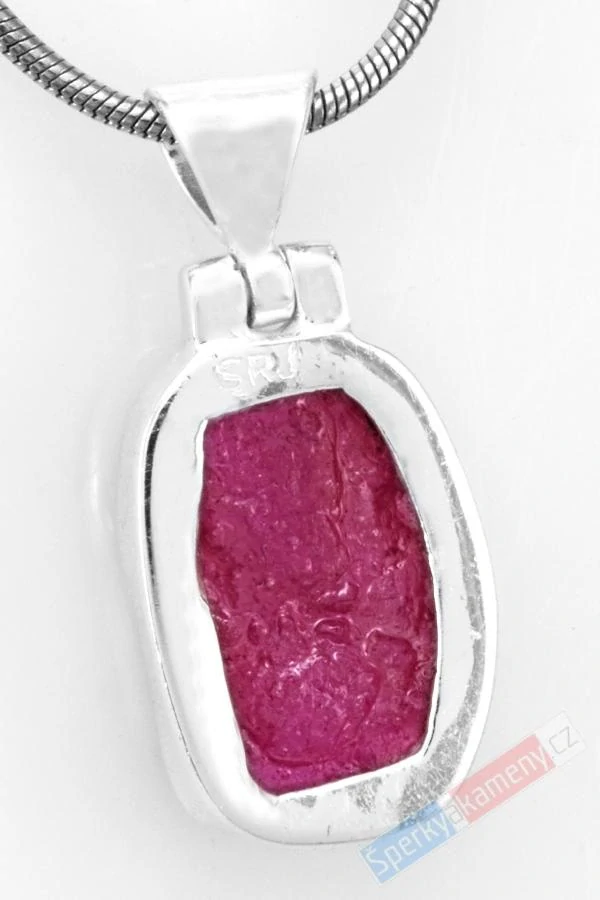 Unisex stříbrný přívěsek (Ag 925/1000) s přírodním rubínem QA, cca 17 x 12 mm, krásná barva (RU9085P)