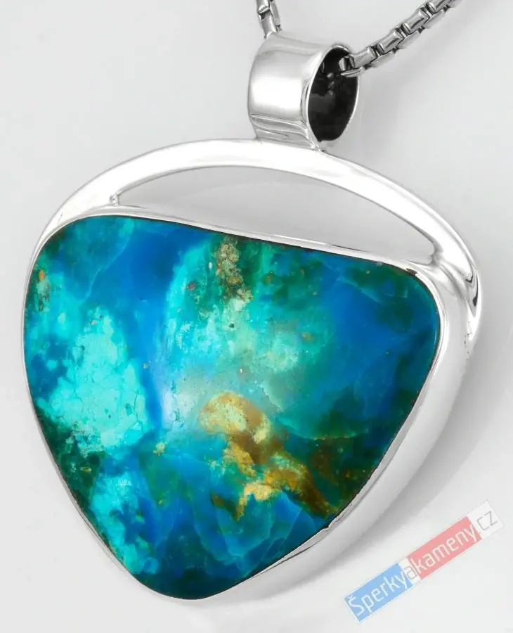 Větší stříbrný přívěsek (Ag 925/1000) s peruánským modrým opálem QAA, cca 37 x 41 mm, nádherná barva, "šperk pro indiánskou princeznu z rodu Matsés z údolí jaguárů", RARITA (OPE2374P)