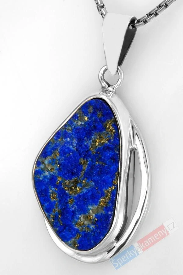 Stříbrný přívěsek (Ag 925/1000) s přírodním lapisem lazuli s pyritem QAA, cca 35 x 25 mm, "zlaté hvězdy na noční obloze" (LL1490P)