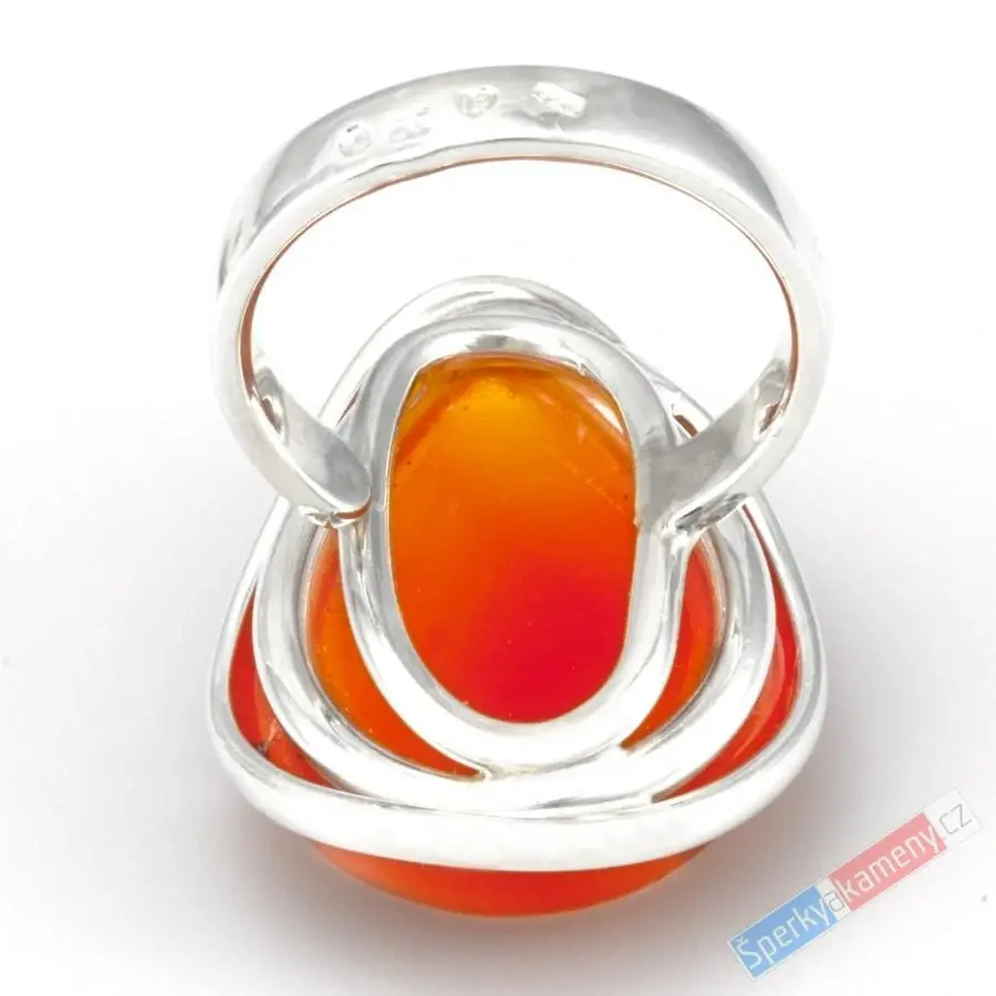 Velký stříbrný prsten (Ag 925/1000) s karneolem QA, cca 29 x 22 mm, krásná barva, "když pomeranče zrají III.", VELIKOST 58/59 (KA1259R)