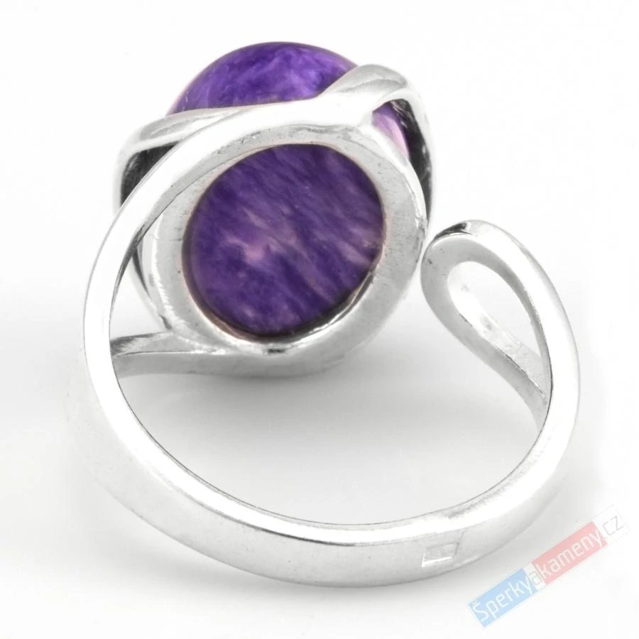 Stříbrný prsten (Ag 925/1000) s čaroitem QA, cca 17 x 15 mm, VELIKOST 57/58 (CA7431R)