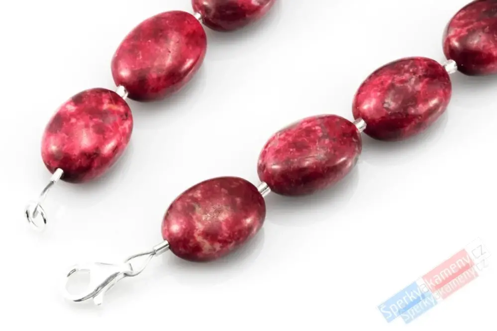 Náhrdelník z thulitu QA, oválky cca 15 mm, stříbro Ag 925/1000, RARITA (THL1694S)