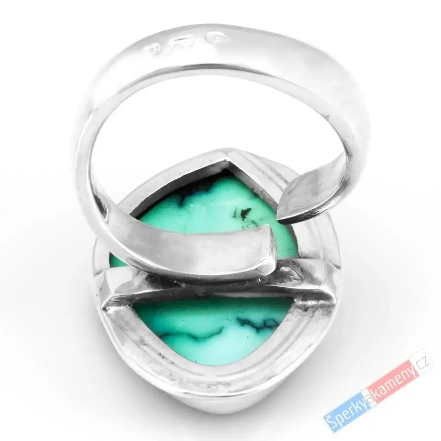 Stříbrný prsten (Ag 925/1000) s variscitem prorostlým matrixem QAA, vel. kamene cca 26 x 18 mm, v této podobě vzácnost, "ochránce srdce", VELIKOST 56 (VA1428R)