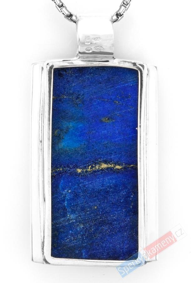 Větší unisex stříbrný přívěsek (Ag 925/1000) s lapisem lazuli QAA, cca 40 x 25 mm, nádherná barva s prorosty pyritu, "hvězdná dráha na noční obloze" (LL1551P)