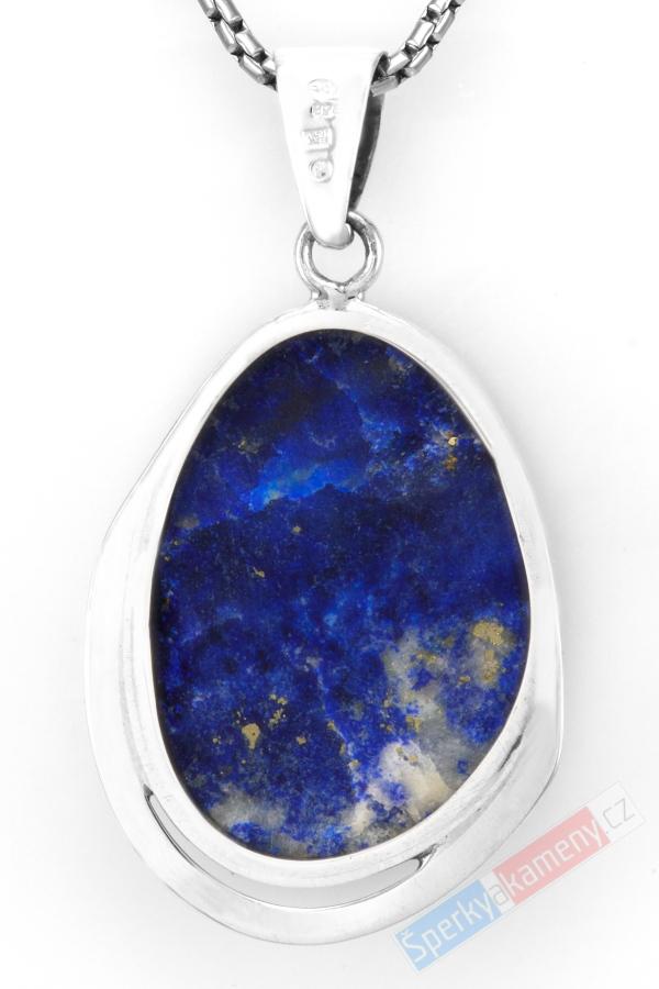 Stříbrný přívěsek (Ag 925/1000) s lapisem lazuli QAA, cca 38 x 29 mm, nádherná barva s prorosty pyritu, "hvězdy na noční obloze" (LL1539P)