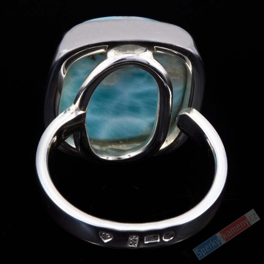 Unisex stříbrný prsten (Ag 925/1000) s larimarem QA, vel. kamene cca 21 x 18 mm, nádherná kresba a barva, VELIKOST57/58, RARITA (LR1285R)