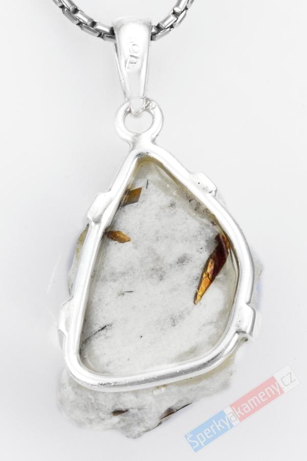 Unisex stříbrný přívěsek (Ag 925/1000) s přírodním astrofylitem QAA, nepravidelná kapka cca 30 x 20 mm, "harmonie čaker III", RARITA (ASF1002P)