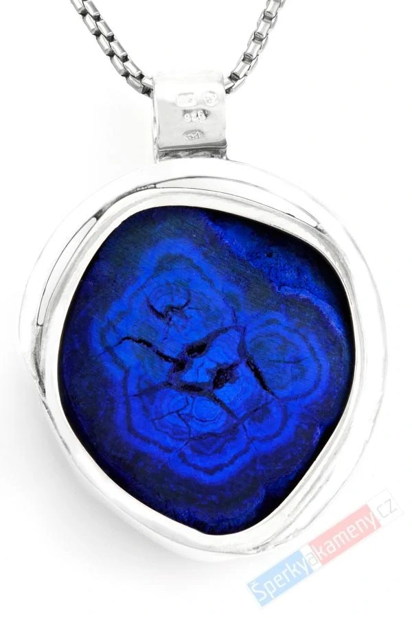 Stříbrný přívěsek (Ag 925/1000) s azuritovou růží QAA, cca 39 x 36 mm, "květ pro krásku v modrém", RARITA (ARK3311P)