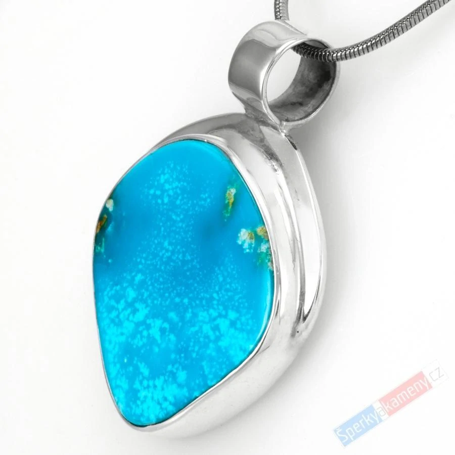 Unisex stříbrný přívěsek (Ag 925/1000) s arizonským tyrkysem QAA, cca 30 x 31 mm, nádherná barva, "letní obloha nad Arizonou", RARITA (TYS1307P)