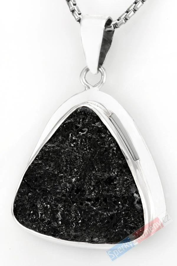 Unisex stříbrný přívěsek (Ag 925/1000) s turmalínem skorylem QAA, cca 31 x 31 mm, "ochrana proti negativní energii" (TU1325P)