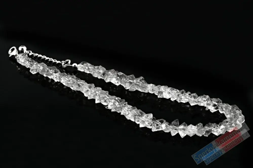 Náhrdelník z křišťálu Herkimer QA, stříbro Ag 925/1000, větší kusy od cca 4 x 8 mm do cca 6 x 12 mm, RARITA (KRH1825B)