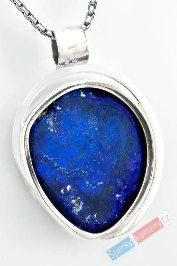 Větší stříbrný přívěsek (Ag 925/1000) s azuritovou růží QAA, obrácená kapka cca 40 x 34 mm, "květ pro krásku v modrém", RARITA (ARK2994P)