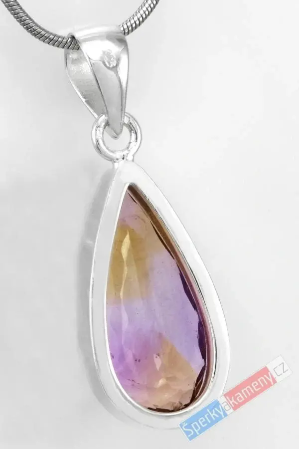Stříbrný přívěsek (Ag 925/1000) s broušeným ametrínem QAA, kapka cca 25 x 13 mm, "krása zapadajícího slunce", RARITA (AC1518P)