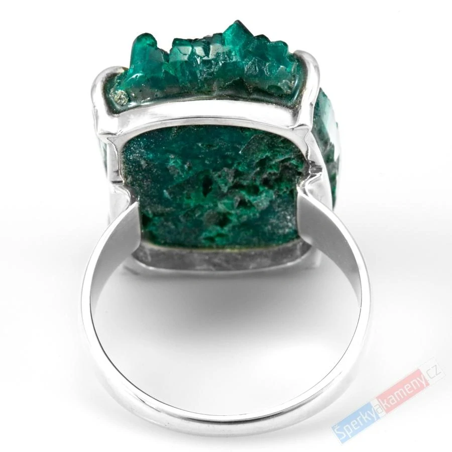 Unisex stříbrný prsten (Ag 925/1000) s přírodním dioptasem QAA, vel. kamene cca 22 x 18 mm, nádherná barva, "kámen srdce", POUZE VELIKOST 60, RARITA (DI3328R)