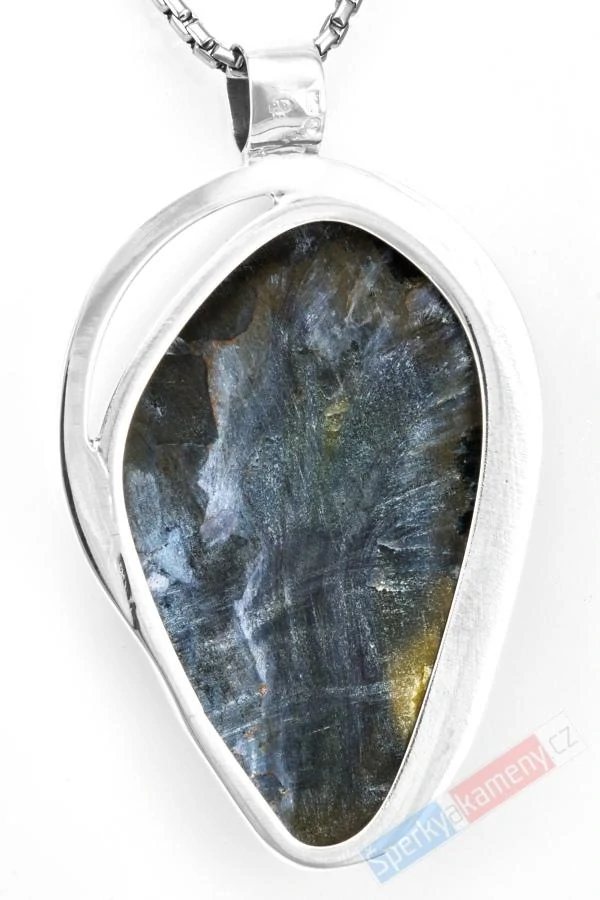 Větší unisex stříbrný přívěsek (Ag 925/1000) s pietersitem QAA, cca 47 x 34 mm, "bouře v srdce", RARITA (PS1517P)