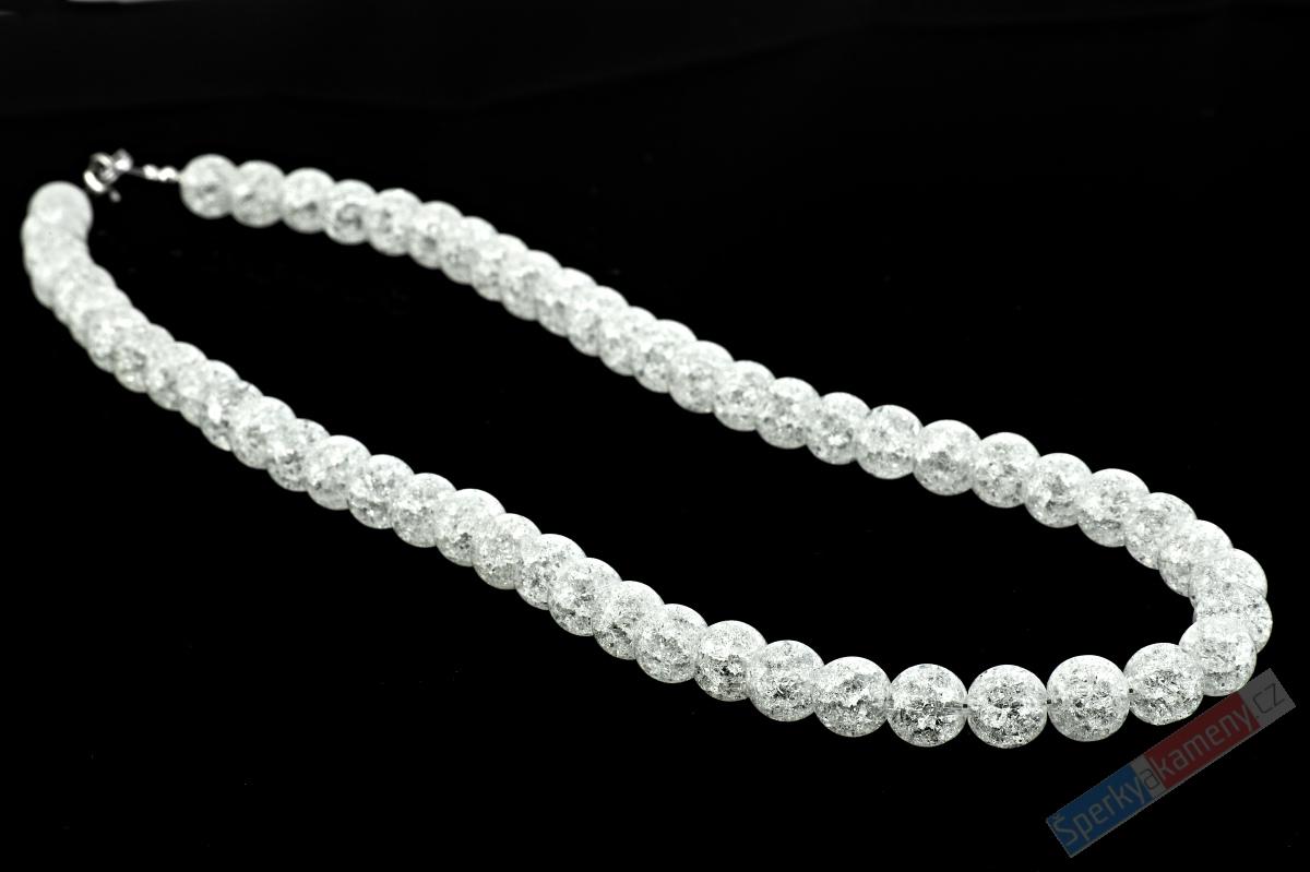 Náhrdelník z ledového křišťálu QA, kuličky cca 8 mm, stříbro Ag 925/1000 "ledová královna II" (KR252S)