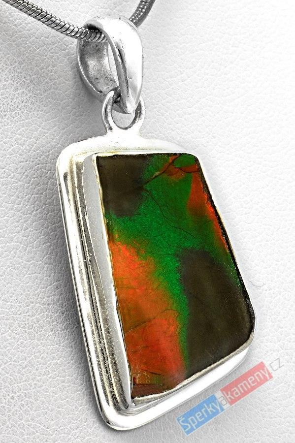 Unisex stříbrný přívěšek (Ag 925/1000) s amolitem QAA, cca 28 x 22 mm, RARITA (ALM7261P)