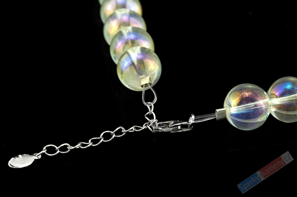 Náhrdelník z křišťálu Aqua Aura QA, kuličky cca 11 mm, stříbro Ag 925/1000 (KR6050S)