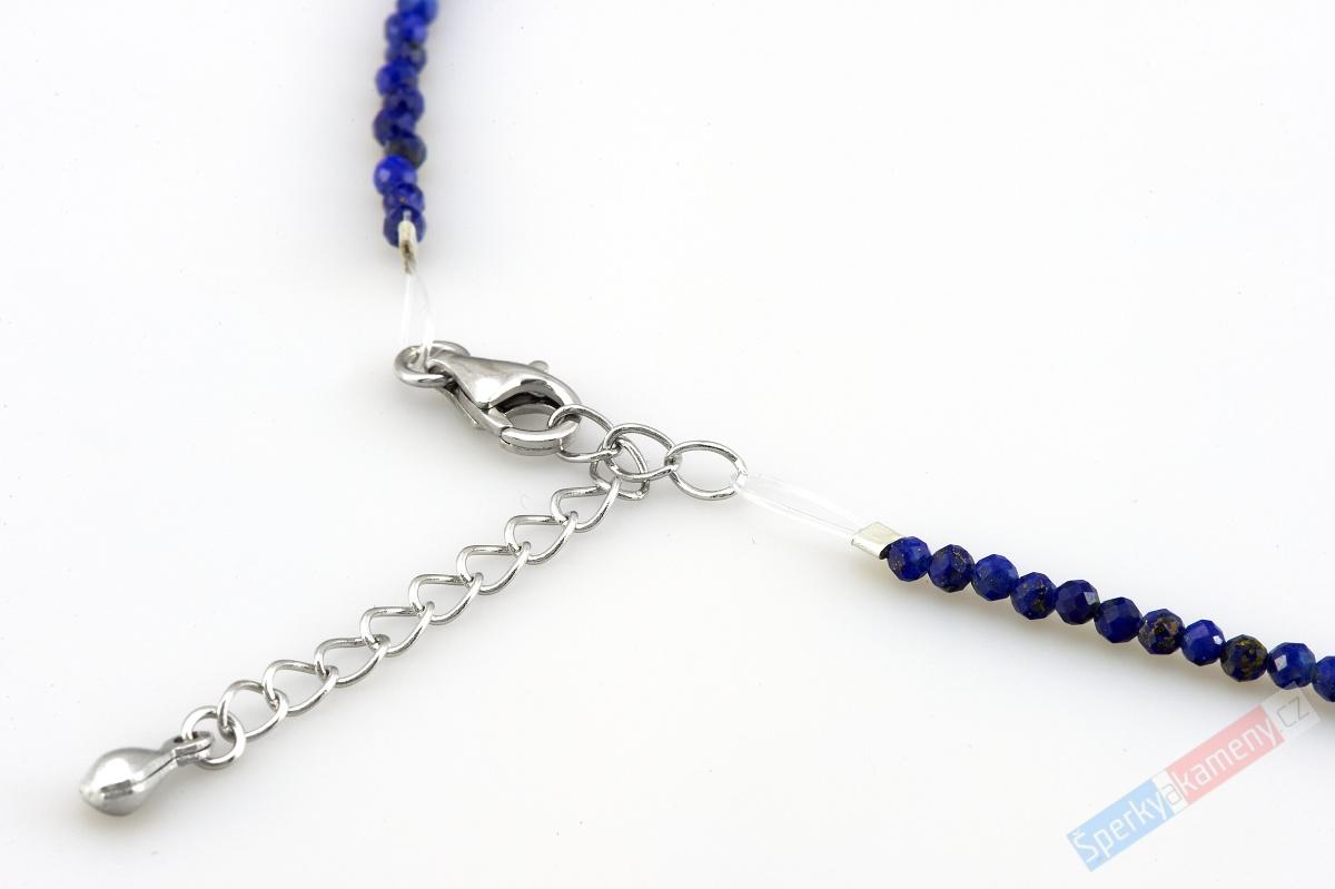 Náhrdelník z broušeného lapisu lazuli QA, stříbro Ag 925/1000, kuličky cca 2 mm, délka cca 42 cm (LL3633B)