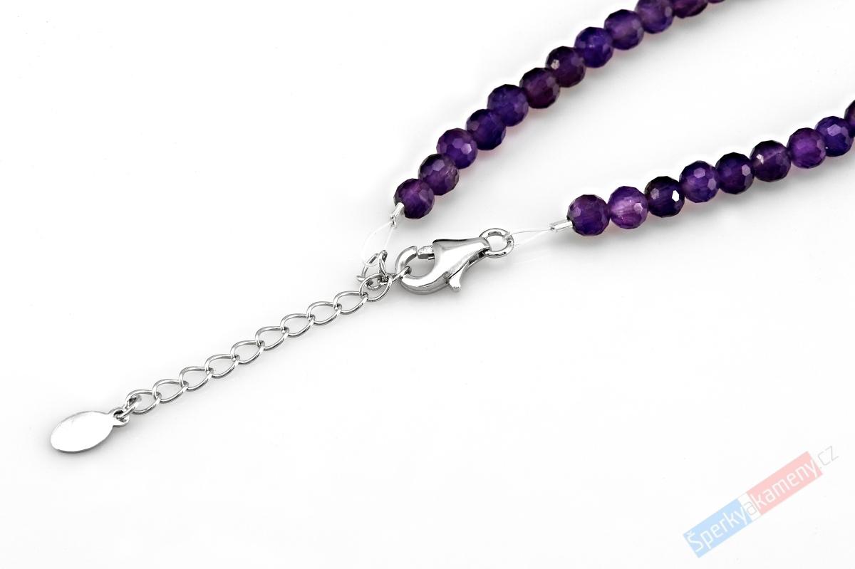 Originální náhrdelník v boho stylu z broušeného ametystu s přívěskem QA, stříbro Ag 925/1000, "láska v srdci" (AM1029B)