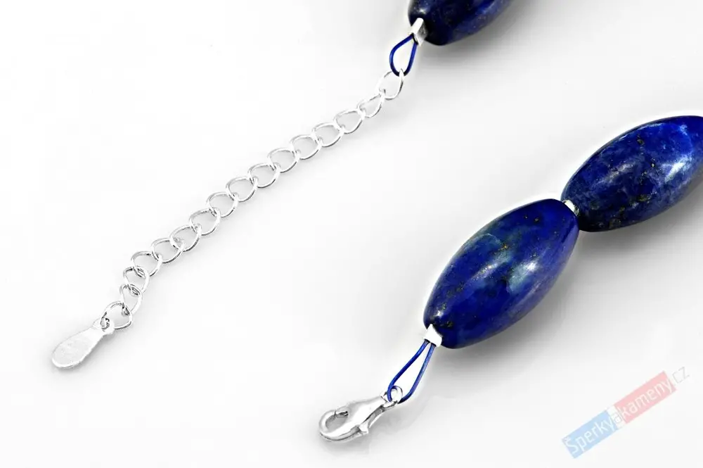 Náhrdelník z lapisu lazuli QA, oblé oválky cca 20 x 10 mm, stříbro Ag 925/1000 (LL4235SO)
