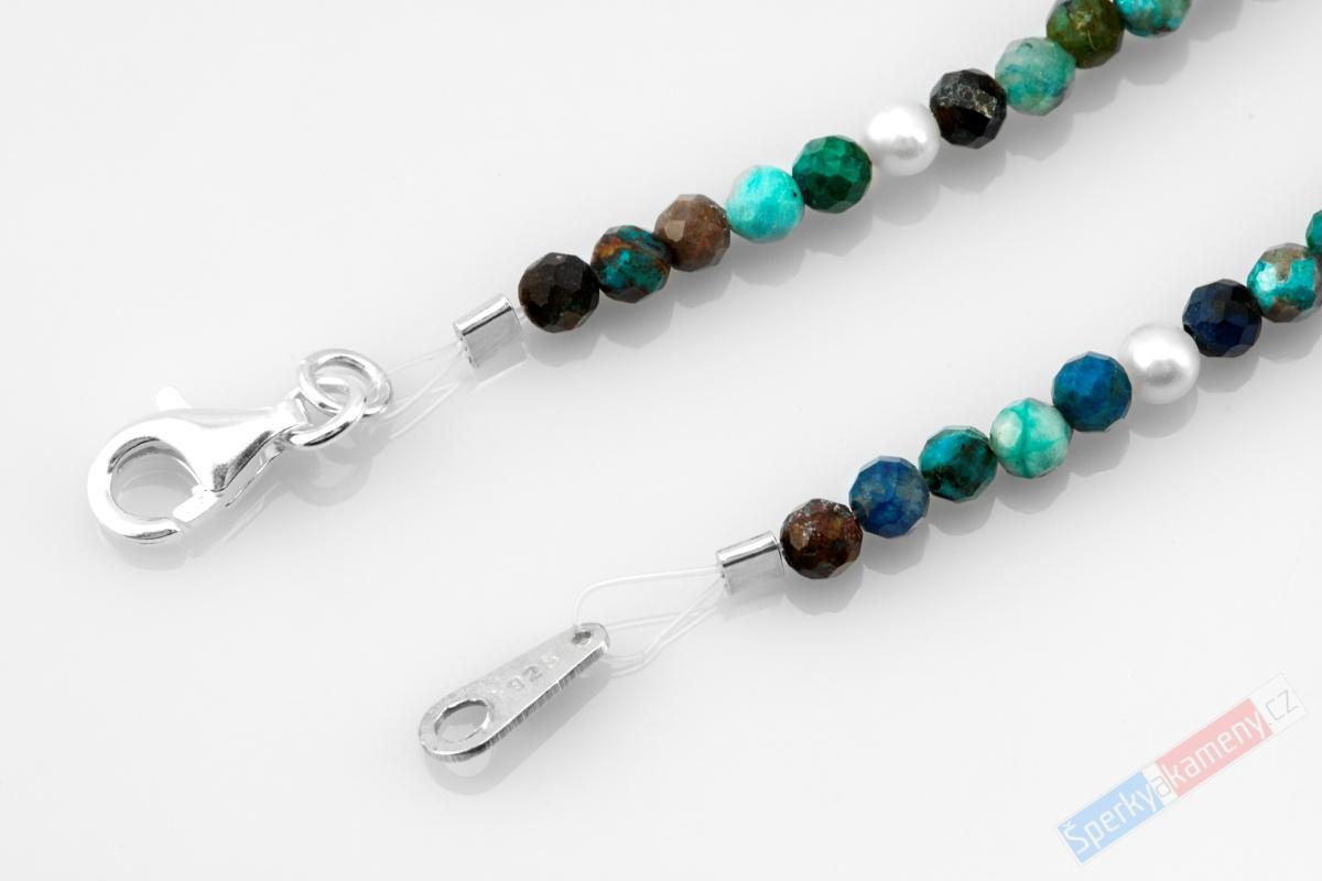 Originální náhrdelník v boho stylu z chryzokolu a říčních perel s přívěskem ze šatukitu QA, stříbro Ag 925/1000, "svět mořské princezny", RARITA (SHS5809S)