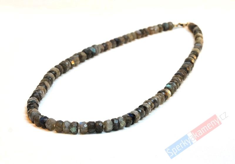 Náhrdelník z labradoritu, QA, button, stříbrná karabina, Ag 925/1000 (LB300B)