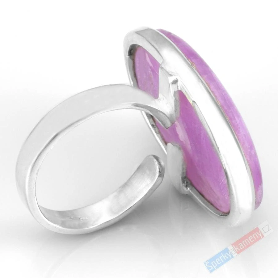 Velký stříbrný prsten (Ag 925/1000) s kunzitem QAA, vel. kamene cca 34 x 22 mm, nádherná sytá barva, RARITA (KT1635R)
