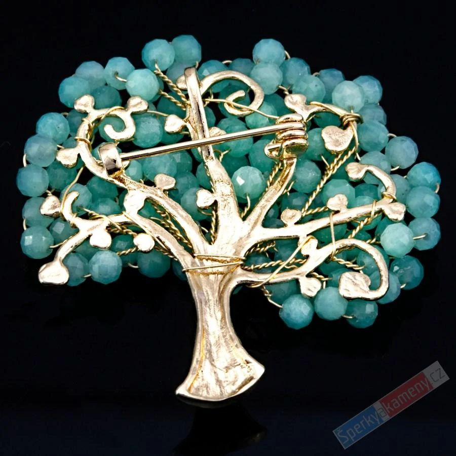 Brož z amazonitu QA, strom života, cca 45 x 43 mm (BAI3025S)