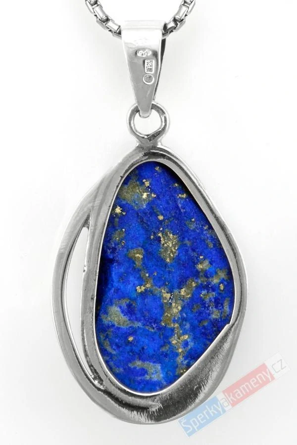 Stříbrný přívěsek (Ag 925/1000) s přírodním lapisem lazuli s pyritem QAA, cca 35 x 25 mm, "zlaté hvězdy na noční obloze" (LL1490P)