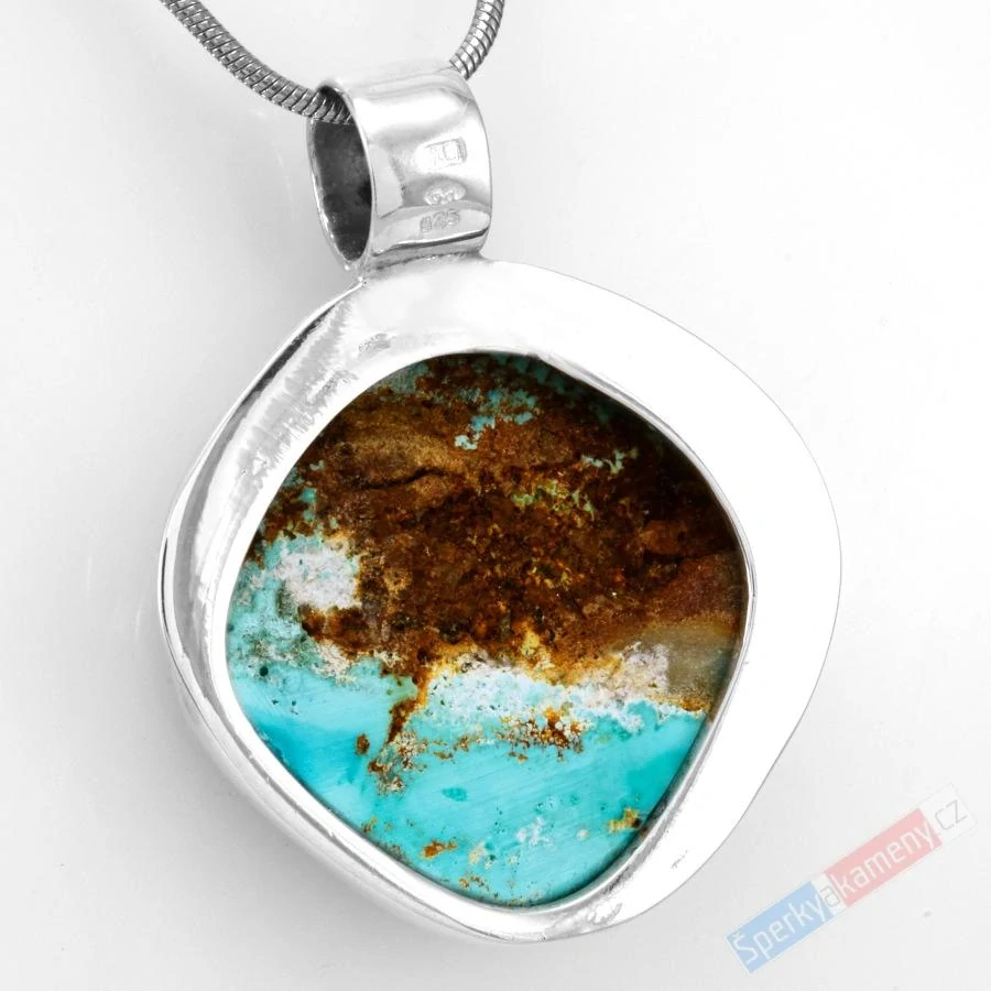 Unisex stříbrný přívěsek (Ag 925/1000) s arizonským tyrkysem QAA, cca 30 x 31 mm, nádherná barva, "letní obloha nad Arizonou", RARITA (TYS1307P)