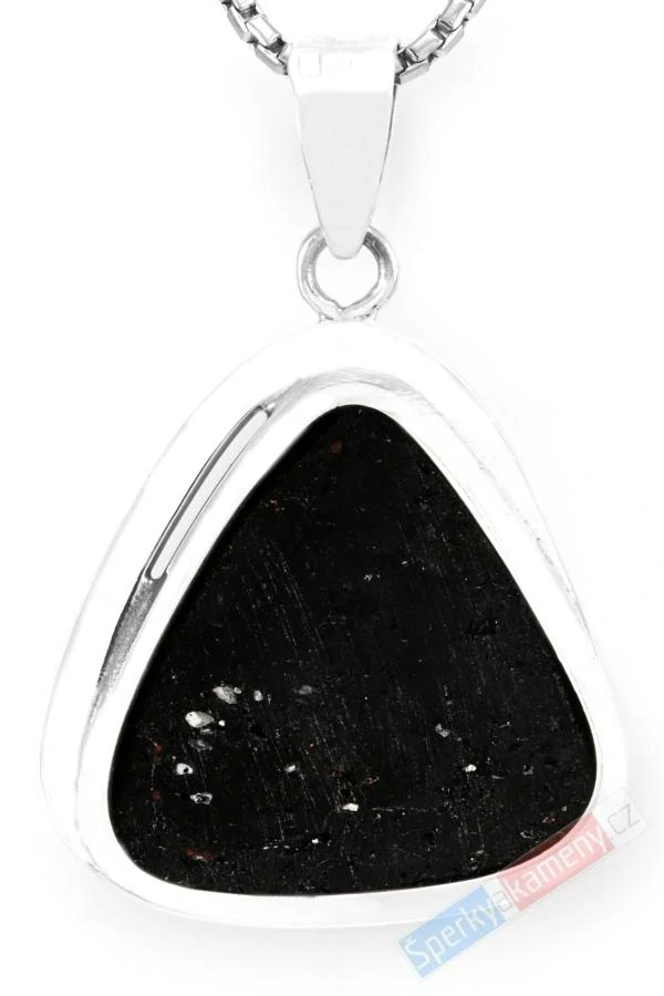 Unisex stříbrný přívěsek (Ag 925/1000) s turmalínem skorylem QAA, cca 31 x 31 mm, "ochrana proti negativní energii" (TU1325P)