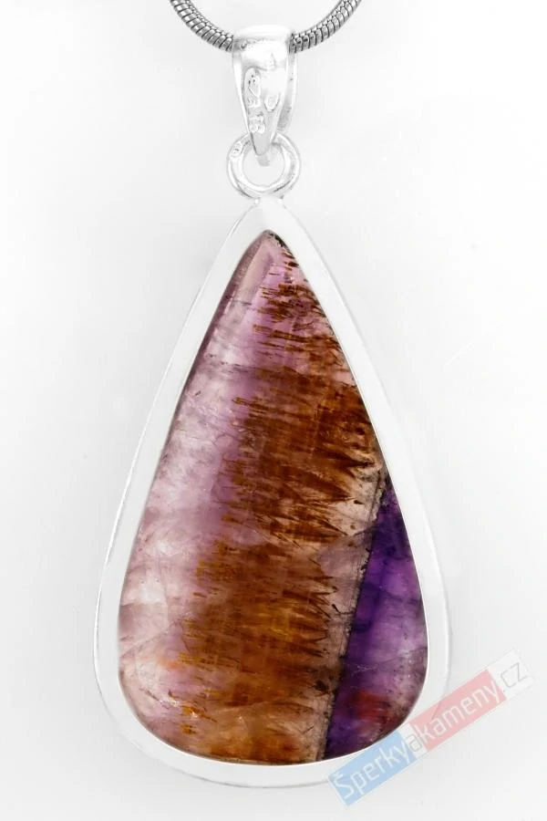 Unisex stříbrný přívěsek (Ag 925/1000) s kakoxenem QAA, kapka cca 39 x 24 mm, RARITA (KK1819P)